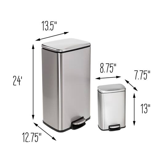 Honey Can Do Stainless Steel Step Trash Cans with Lid Set